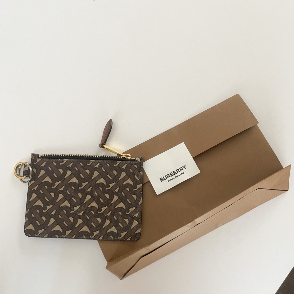 Burberry Monogram Coated Canvas Zip Coin Purse Bridle Brown